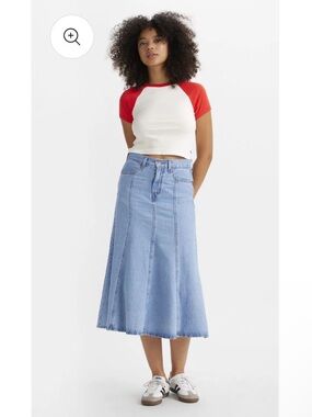 Levi's Blue Paneled Fit and Flare Midi Denim Skirt